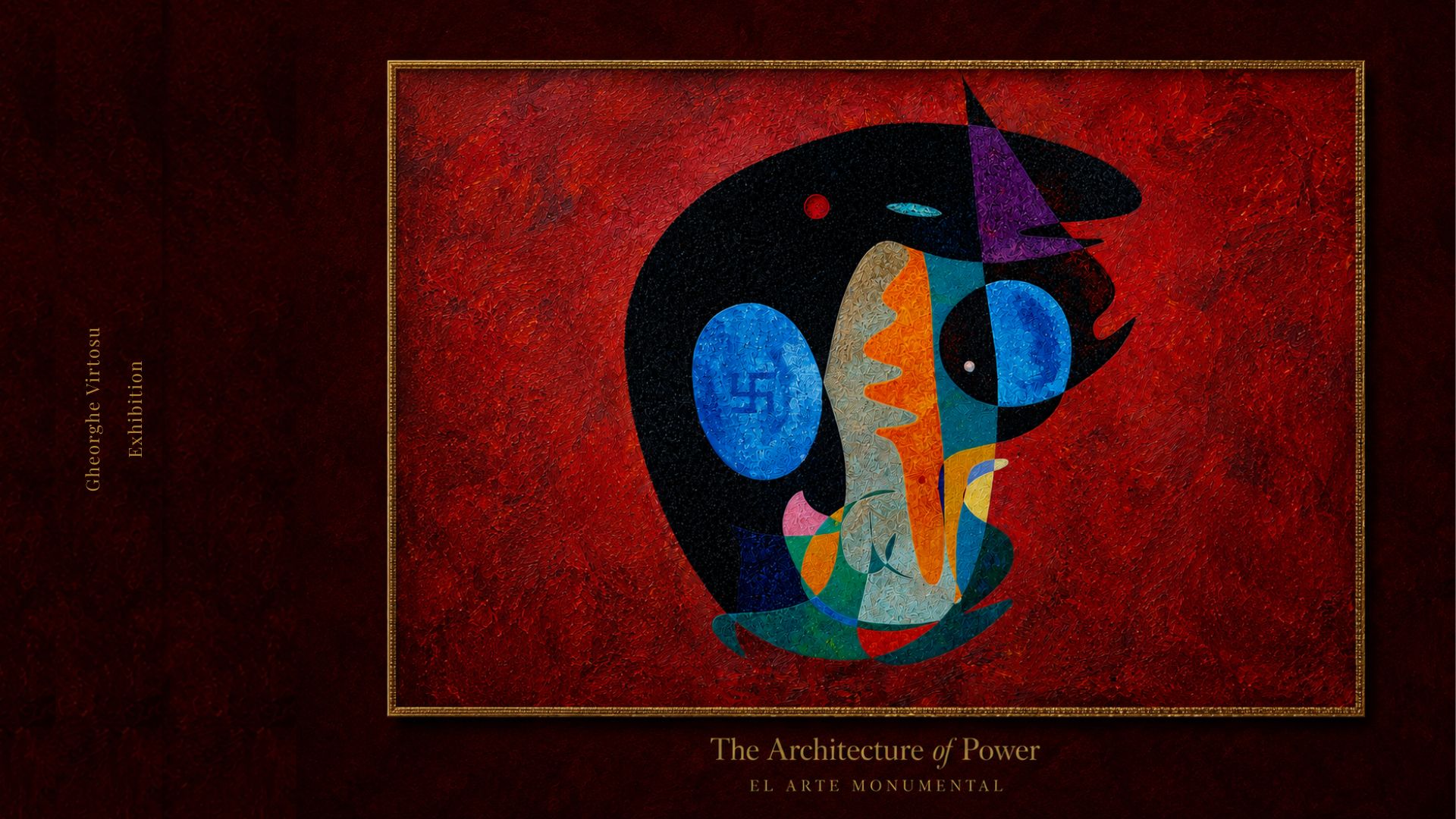 La exposición La Arquitectura del Poder presenta pinturas abstractas simbólicas de Gheorghe Virtosu que exploran la autoridad, la ideología, la diplomacia, la gobernanza, la transformación y la conciencia colectiva a través de sistemas visuales geométricos y biomórficos